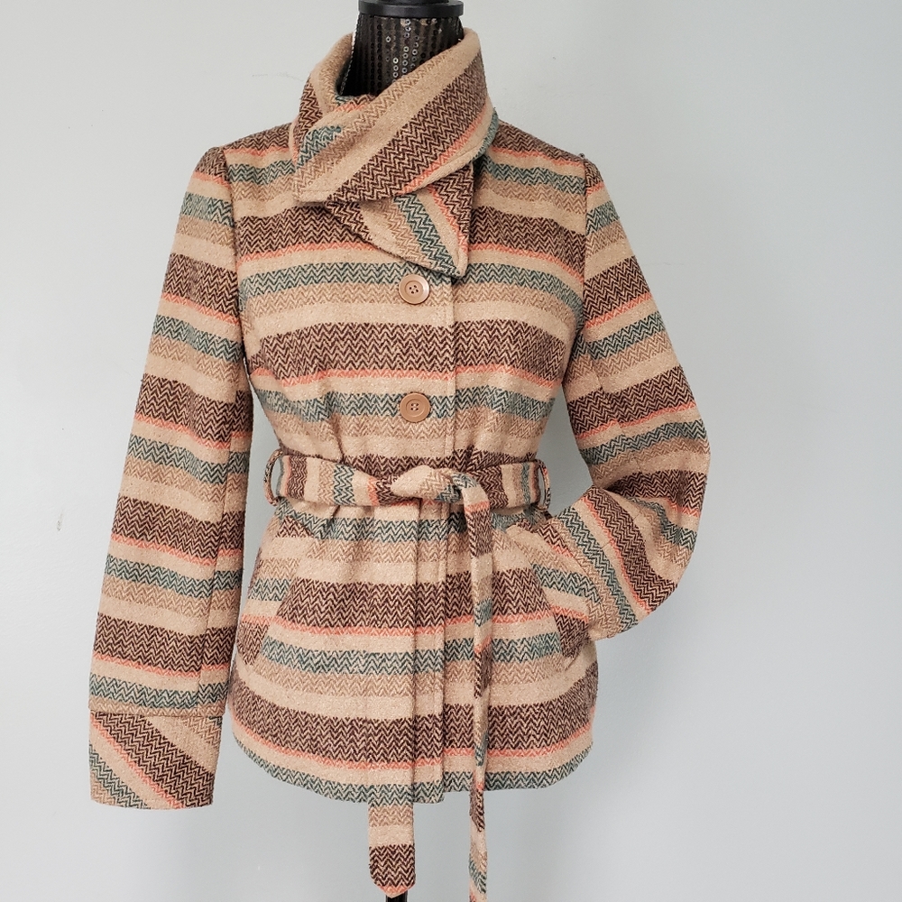 Anthropologie Tulle belted pea coat size small